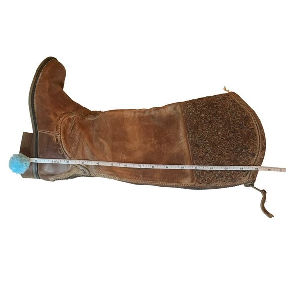 Corral Charlotte Brown Distressed Leather Daisy Laser Cut Tall Equestrian Boots - Picture 9 of 11